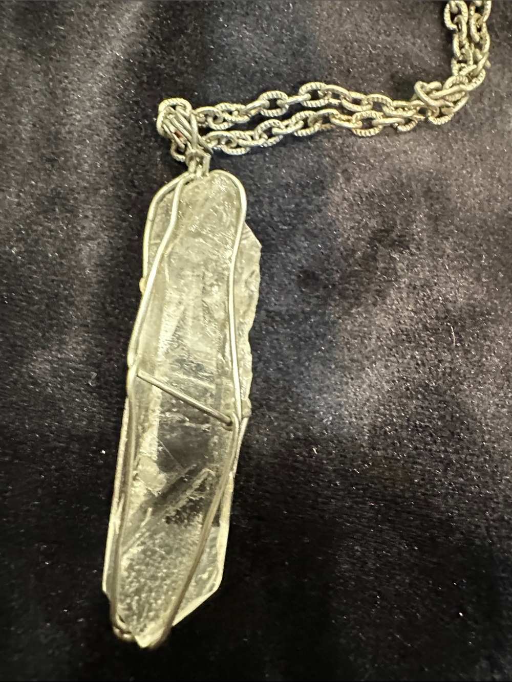 Clear Crystal Wire-Wrapped Pendant Necklace - Silver Tone